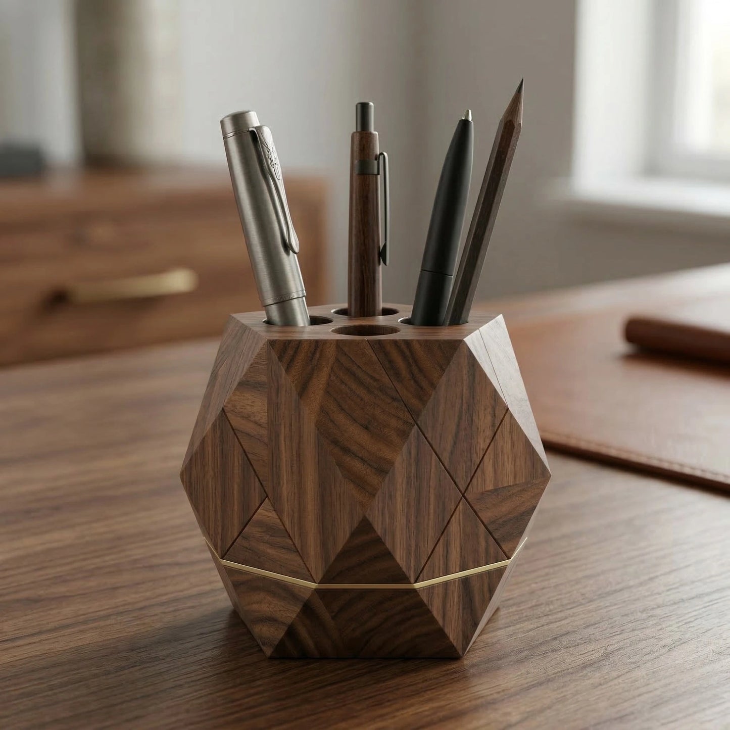 Zunik Geometric Wooden Pen Stand