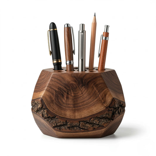 Zunik Rustic Live-Edge Wooden Pen Holder