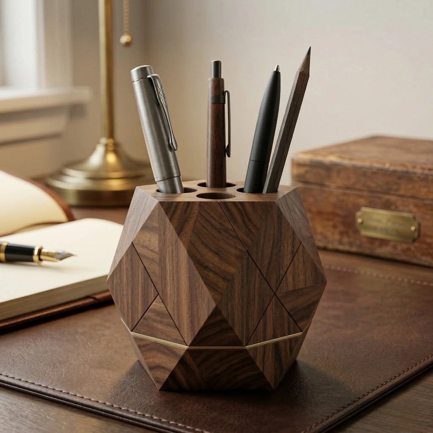 Zunik Geometric Wooden Pen Stand