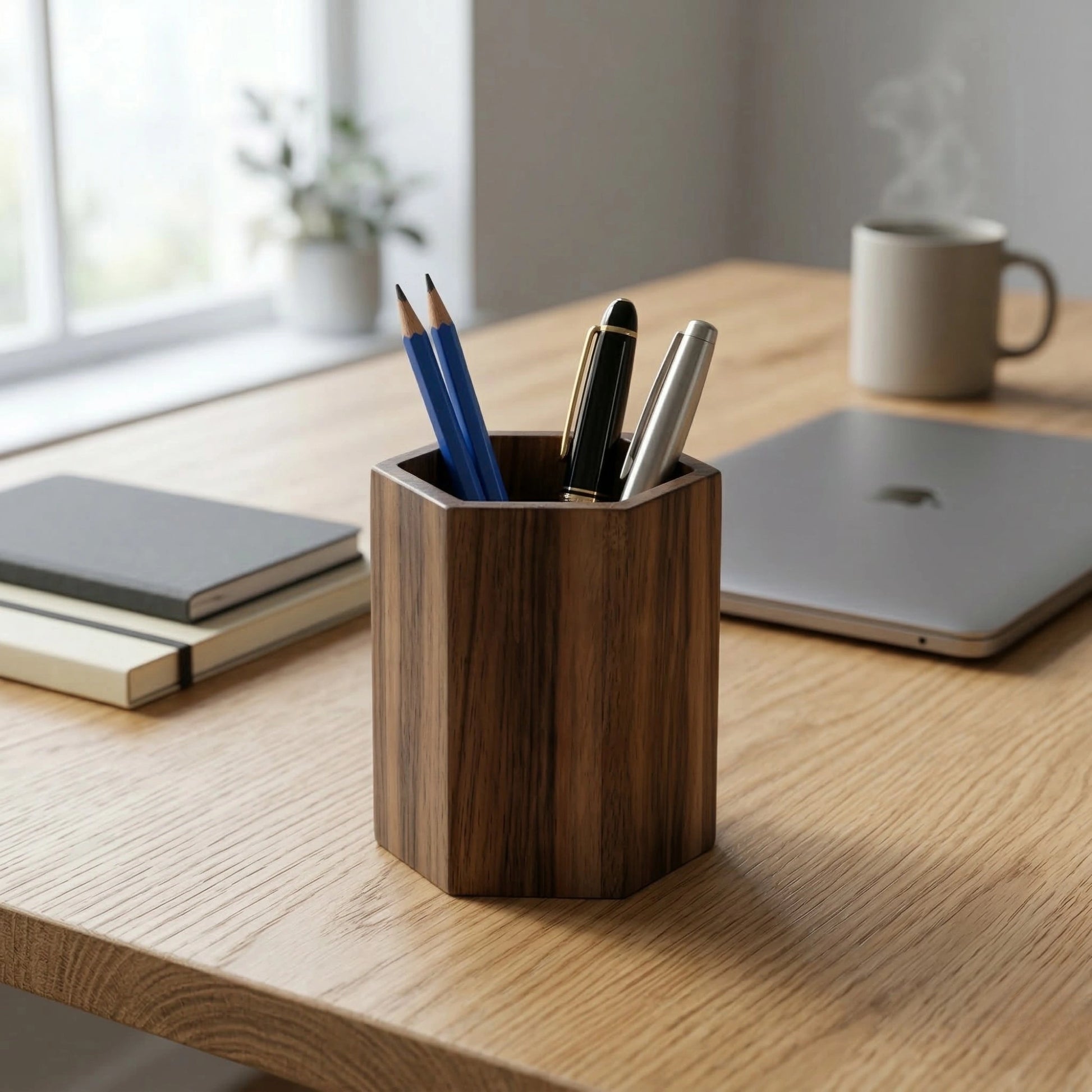 Zunik Minimalist Hexagonal Wooden Pen Holder