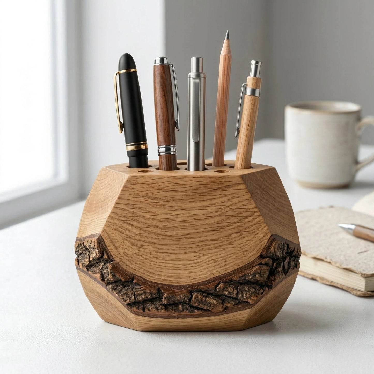 Zunik Rustic Live-Edge Wooden Pen Holder