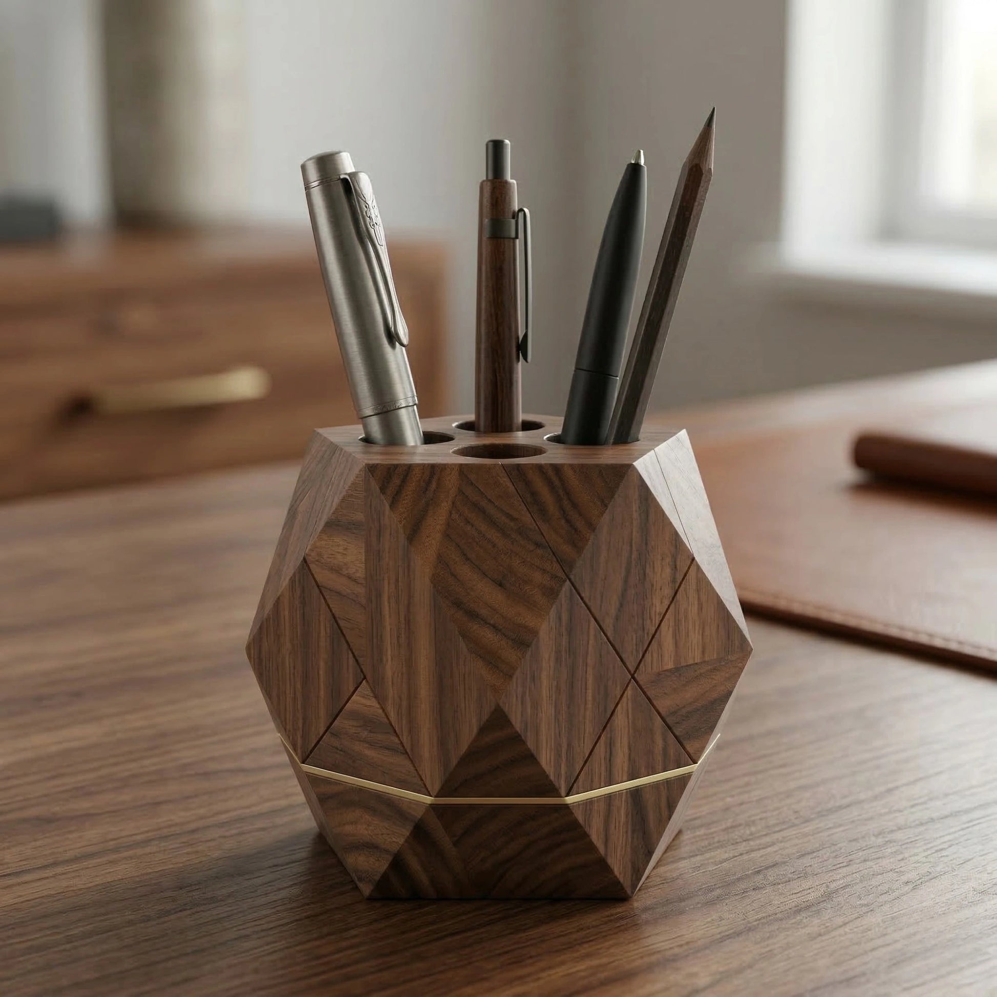 Zunik Geometric Wooden Pen Stand