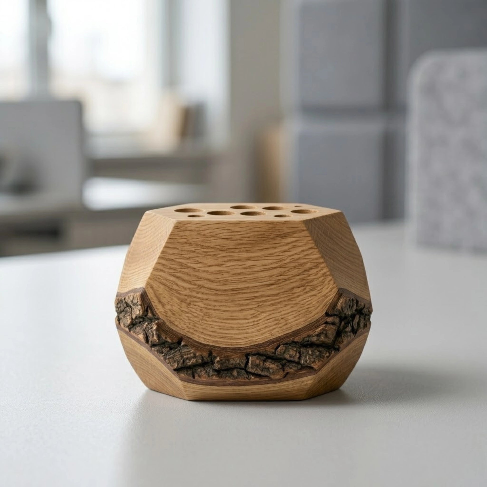 Zunik Rustic Live-Edge Wooden Pen Holder