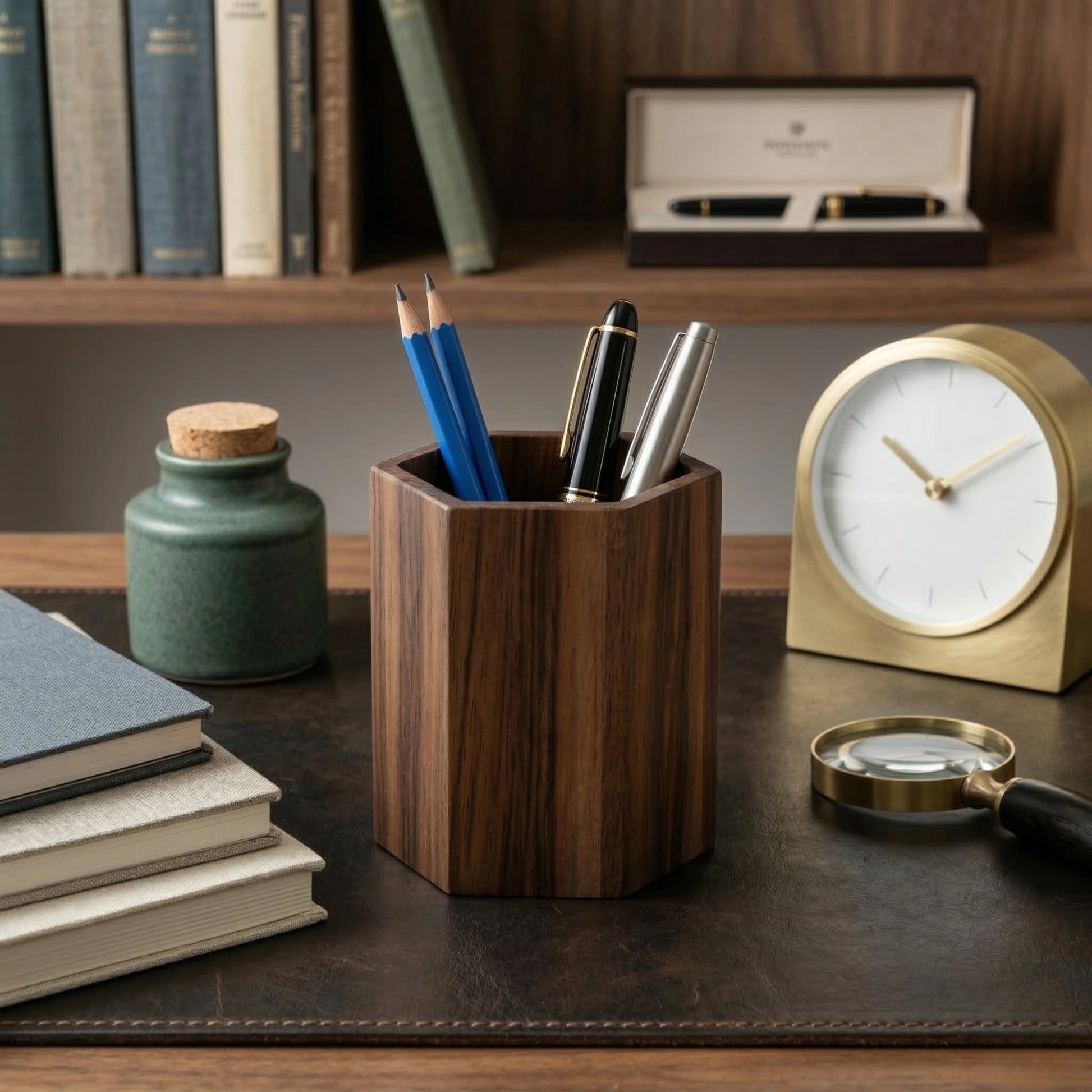 Zunik Minimalist Hexagonal Wooden Pen Holder