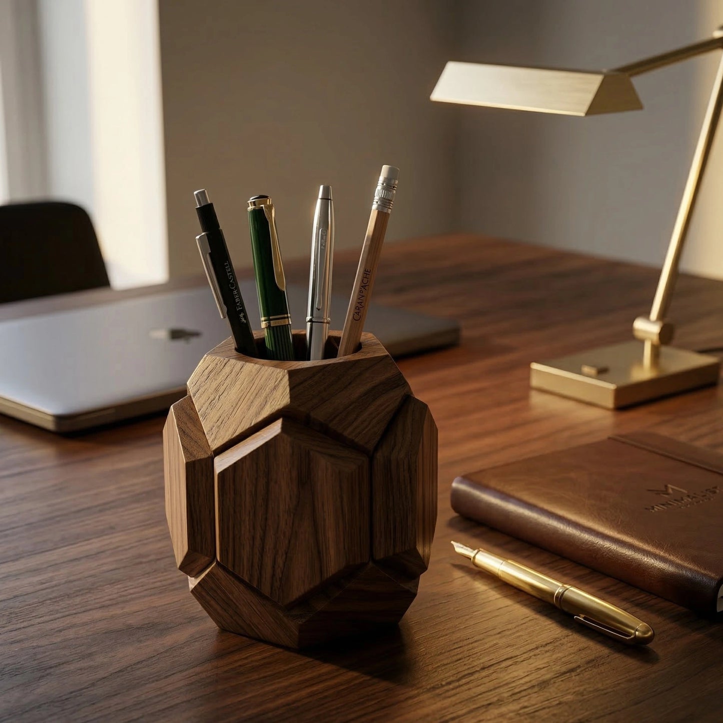Zunik Geometric Wooden Pen Holder